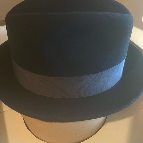 BLACK FRIDAY SALE-Men’s Blue Wool dress hat with satin ribbon and feather - Picture 7 of 9